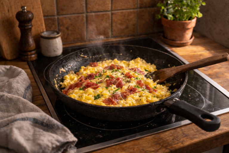 Sonntags-Rührei mit Rohschinken und Gruyère